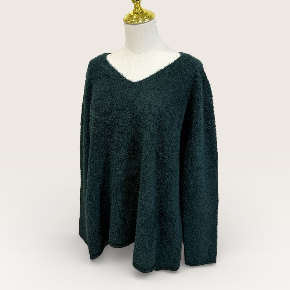 Eileen Fisher Women’s Pine Green V-Neck Sweater Organic Cotton Eyelash Nwt $278